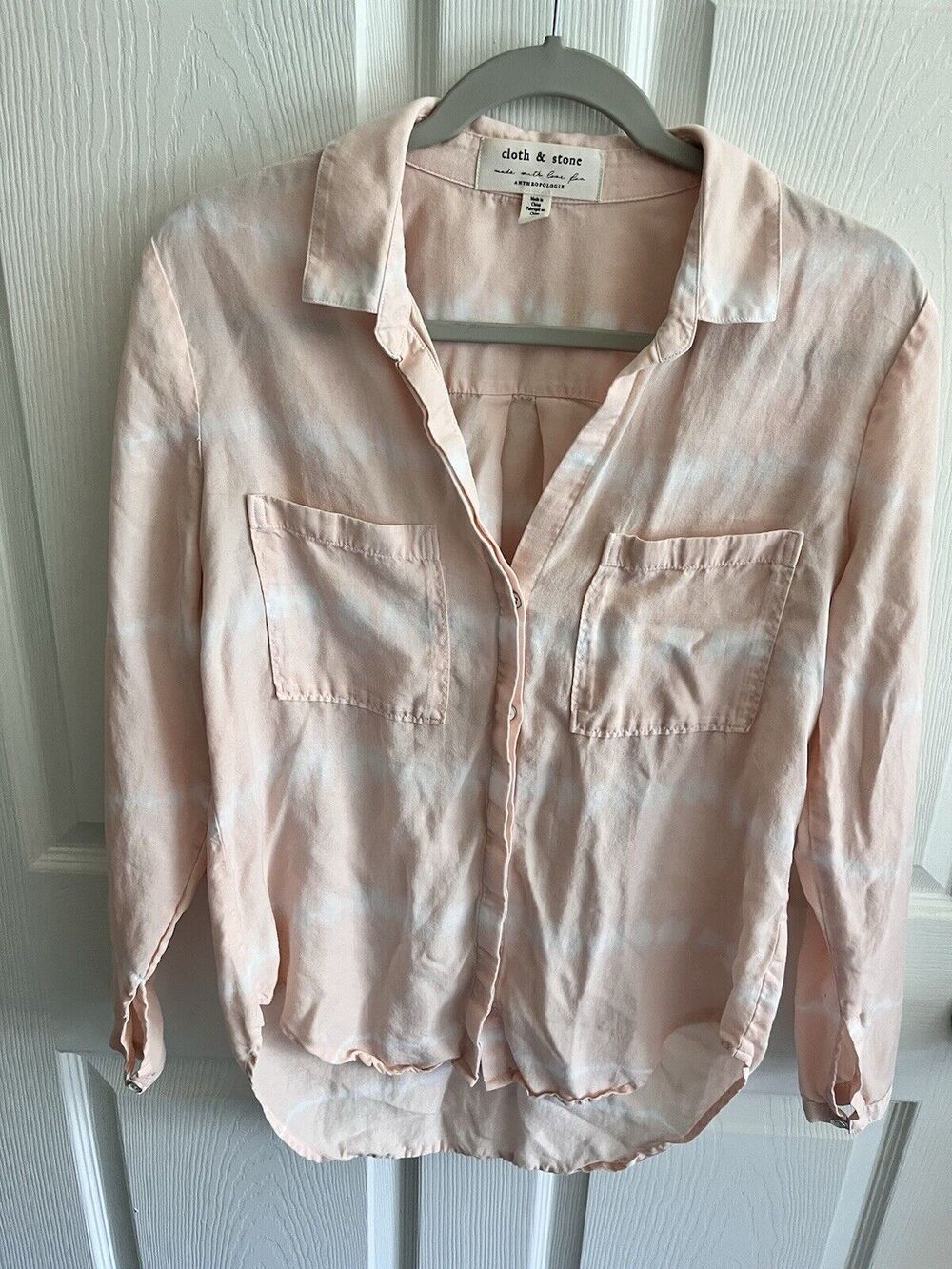Anthropologie Cloth & Stone Peach Pink Tie-Dye Button Up Shirt Sz S Lightweight